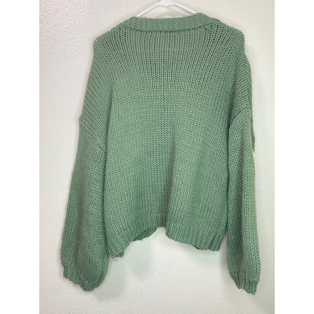 Altard State Sage Green Daisy Crochet Chunky Knit Cardigan Sweater Large BSW2406 - Picture 6 of 7
